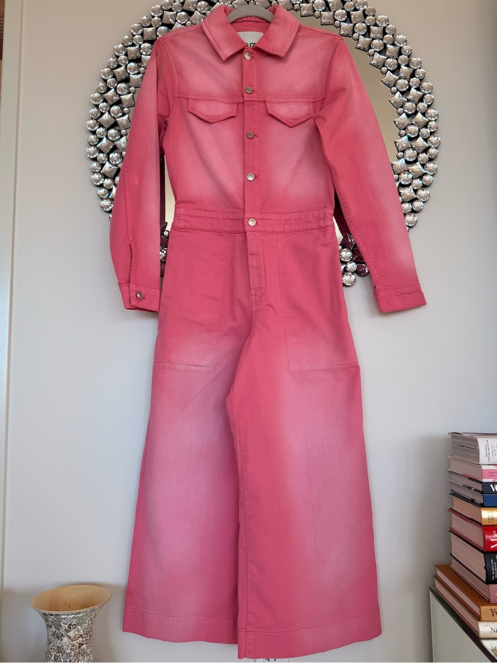 Kenzo Rose-Pink Wide-Leg Button Jumpsuit in denim